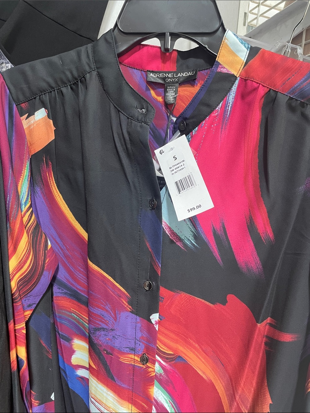 Adrienne Landau Black Multi-Color Brushstroke Button-Front Blouse